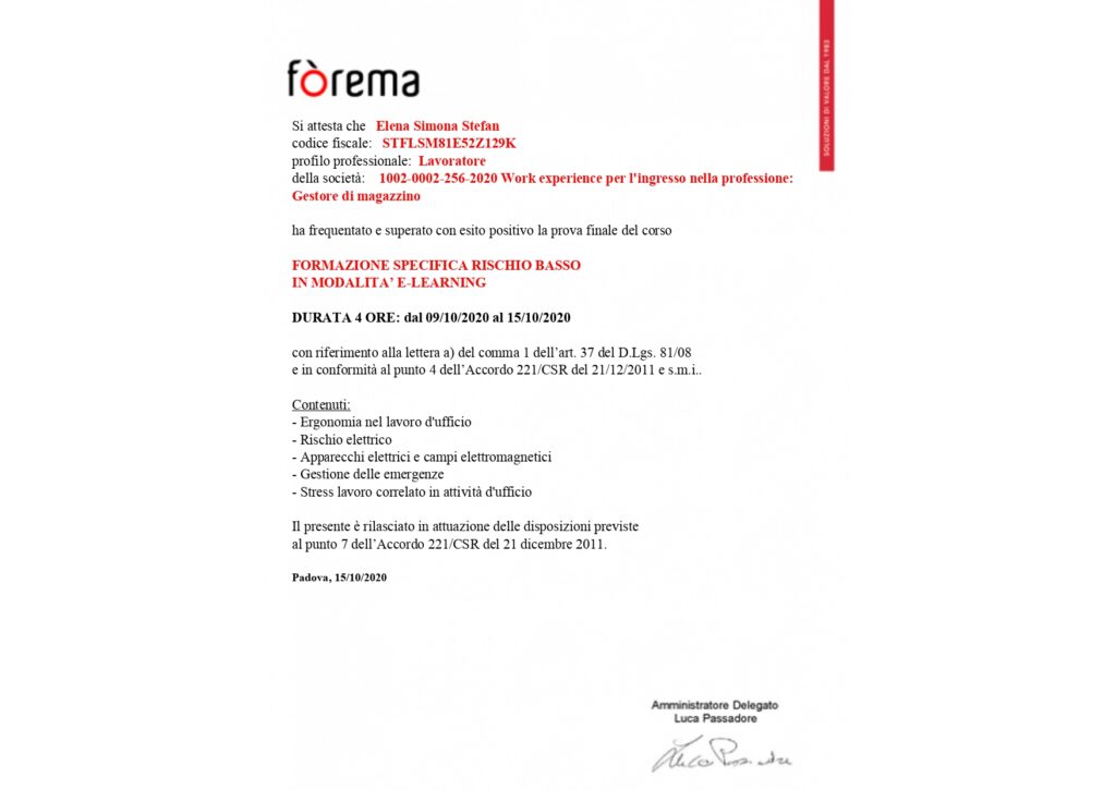 attestato rischio basso